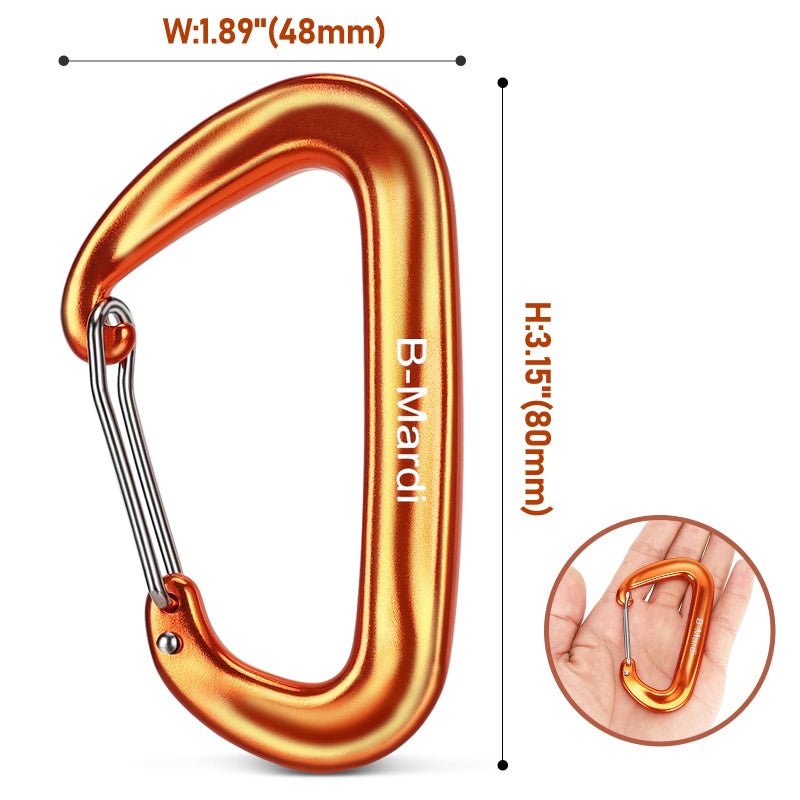 B-Mardi Carabiner Clips Heavy Duty 12kN (2697 lbs)-Lightweight Locking Carabiners for Camping, Hiking, Hammock, Dog Leash Harness, Outdoor and Gym etc, Keychains& Utility - Image 2